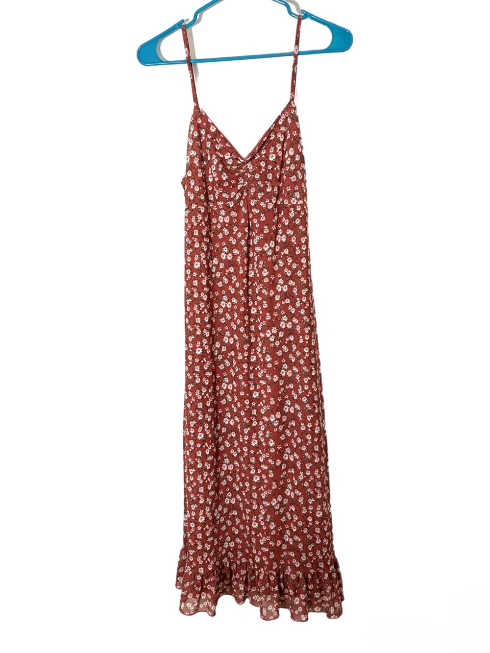 Ultra Flirt Rust Floral Spaghetti-Strap Maxi Dress